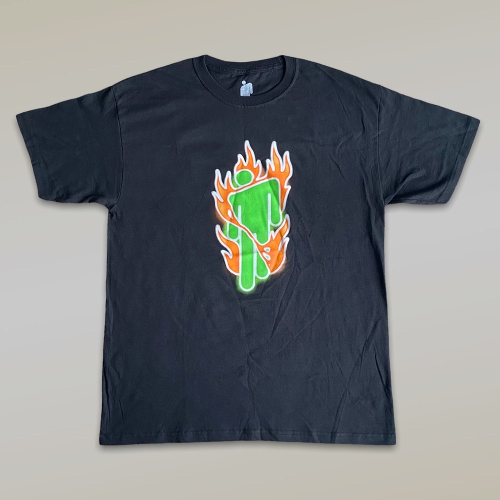 Billie Eilish Pop Star Green Flames Tour Merch Double Sided Graphic Tee in Black